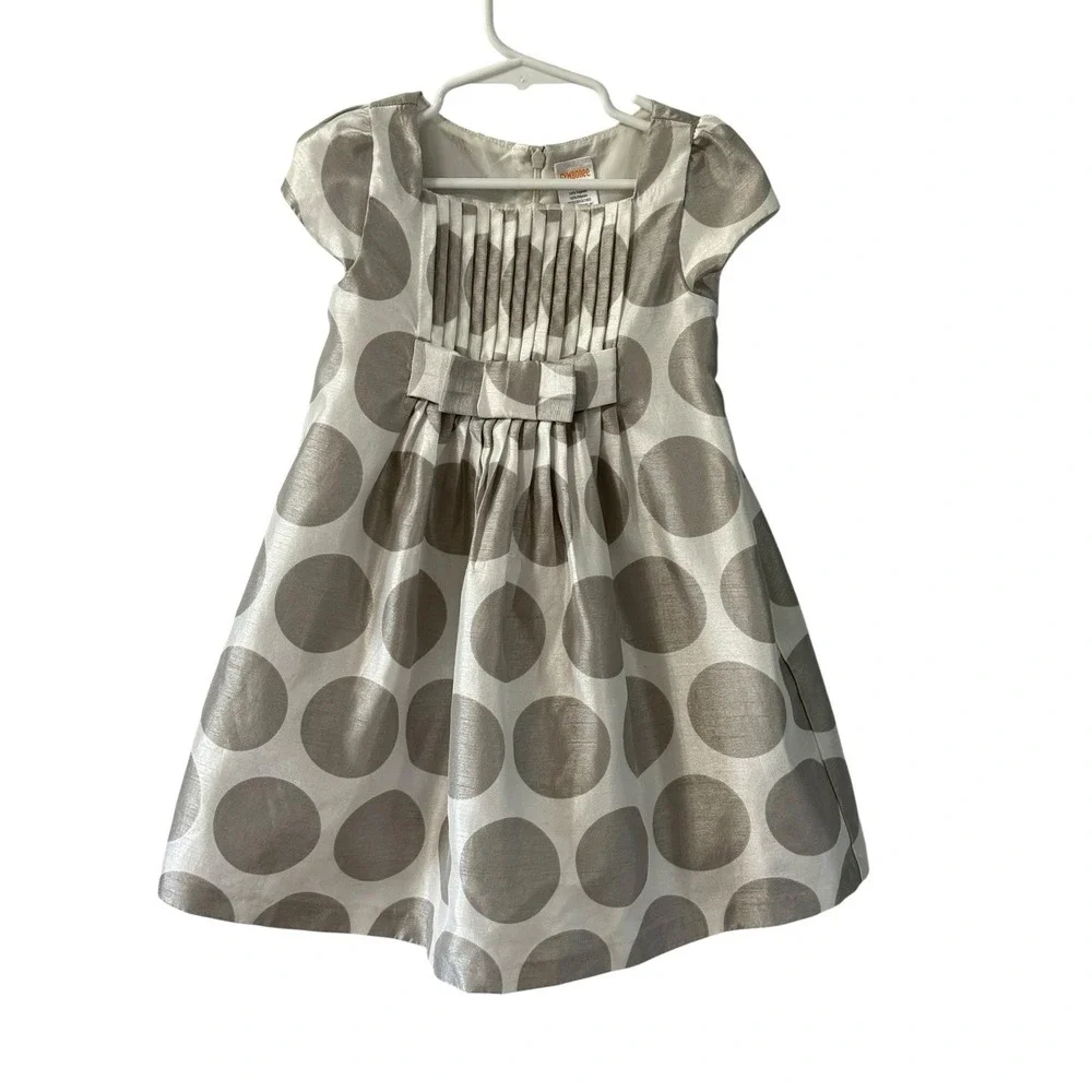 Gymboree Gray‎ Pewter Holiday Gems Pin Tucked Polka Dot Dress Size 2T
